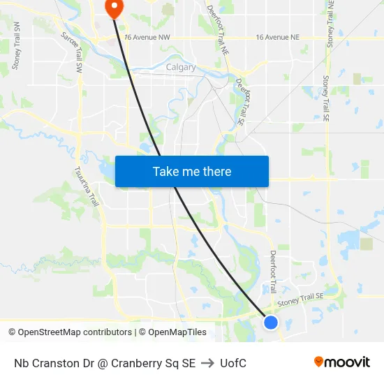 Nb Cranston Dr @ Cranberry Sq SE to UofC map