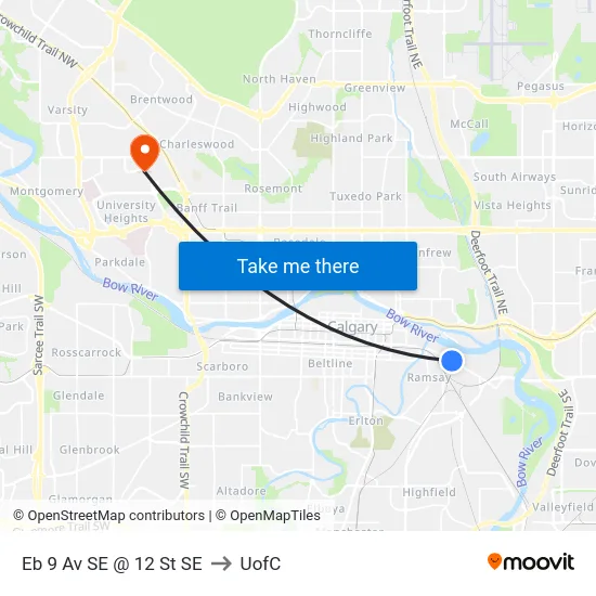 Eb 9 Av SE @ 12 St SE to UofC map