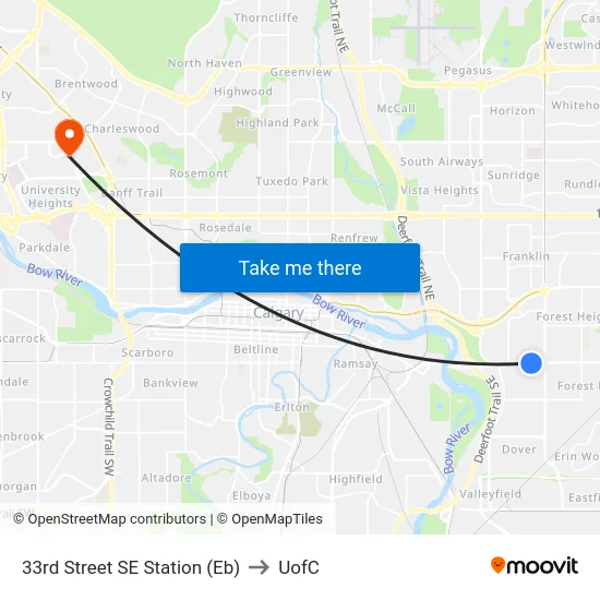 33rd Street SE Station (Eb) to UofC map