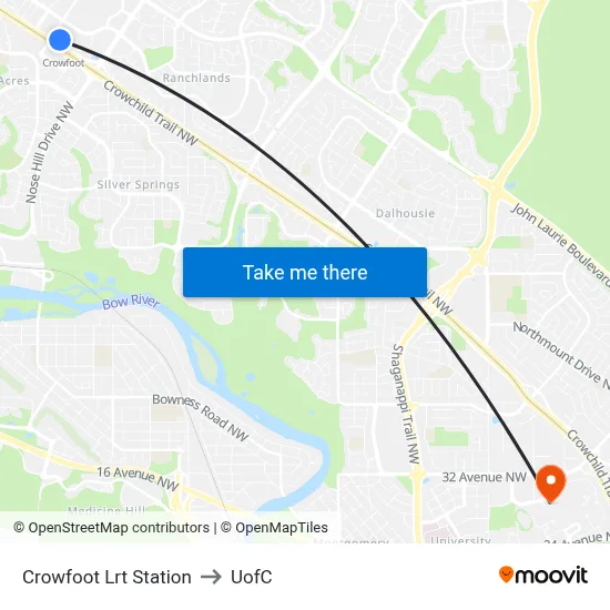 Crowfoot Lrt Station to UofC map