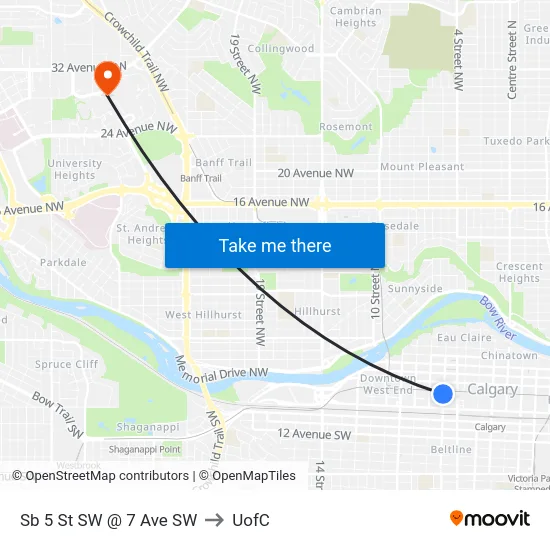Sb 5 St SW @ 7 Ave SW to UofC map
