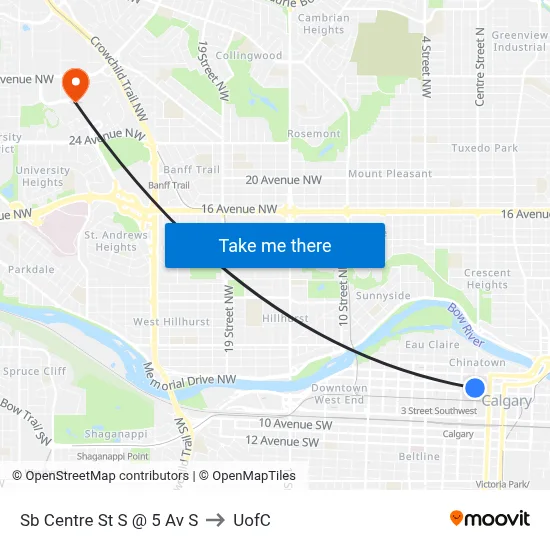 Sb Centre St S @ 5 Av S to UofC map