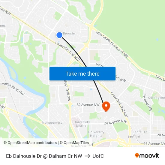 Eb Dalhousie Dr @ Dalham Cr NW to UofC map