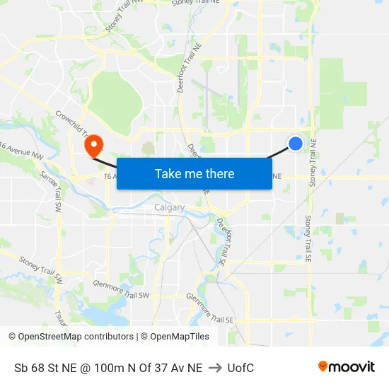 Sb 68 St NE @ 100m N Of 37 Av NE to UofC map