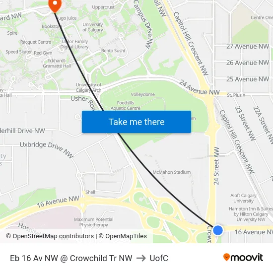 Eb 16 Av NW @ Crowchild Tr NW to UofC map