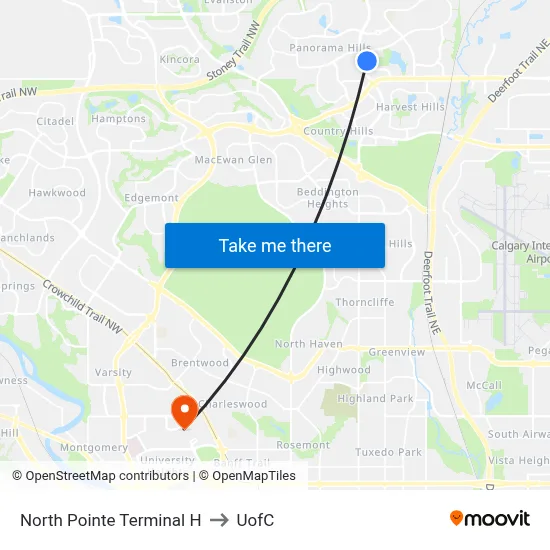 North Pointe Terminal H to UofC map