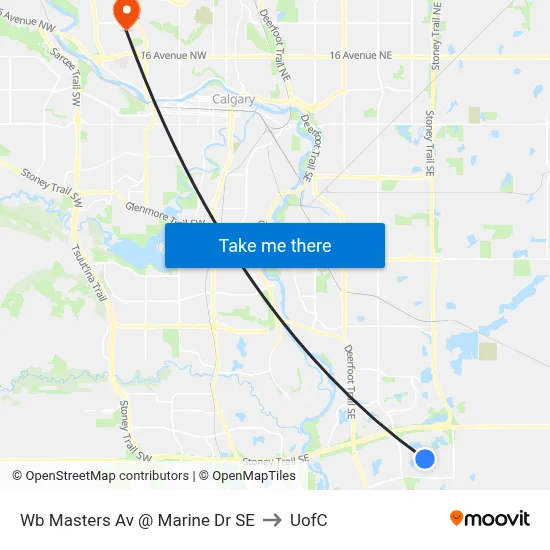 Wb Masters Av @ Marine Dr SE to UofC map