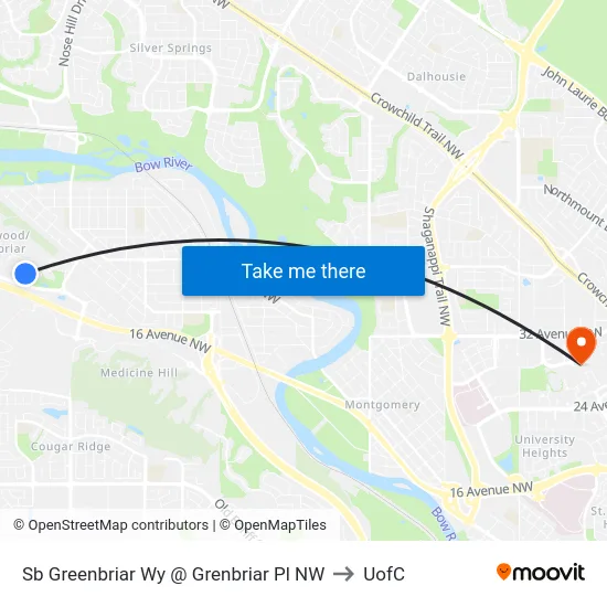 Sb Greenbriar Wy @ Grenbriar Pl NW to UofC map