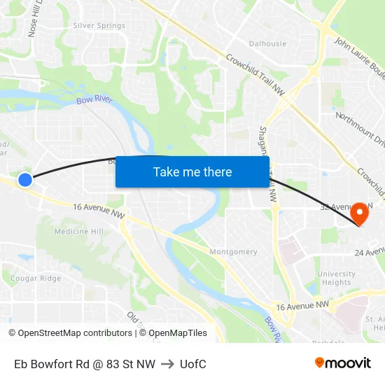 Eb Bowfort Rd @ 83 St NW to UofC map