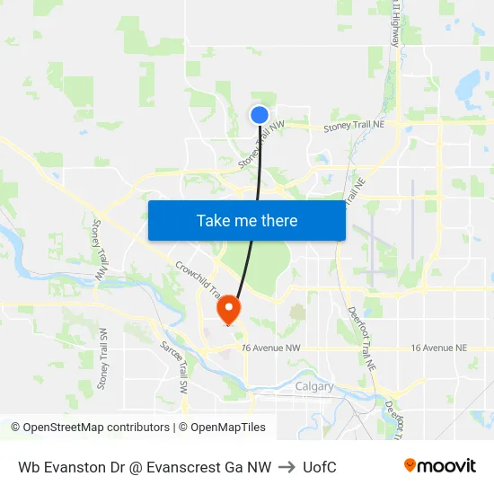 Wb Evanston Dr @ Evanscrest Ga NW to UofC map