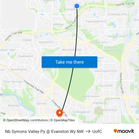 Nb Symons Valley Py @ Evanston Wy NW to UofC map