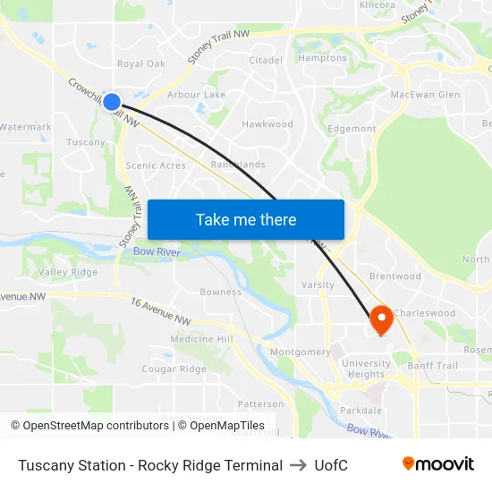 Tuscany Station - Rocky Ridge Terminal to UofC map