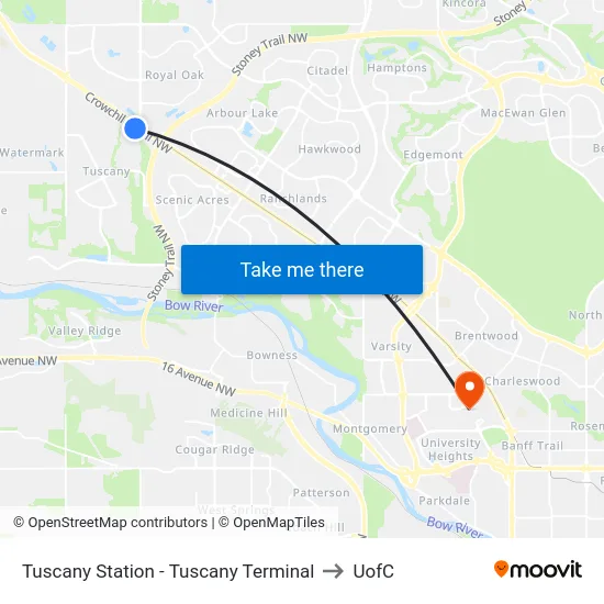 Tuscany Station - Tuscany Terminal to UofC map