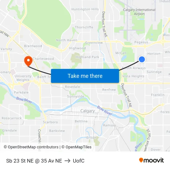 Sb 23 St NE @ 35 Av NE to UofC map