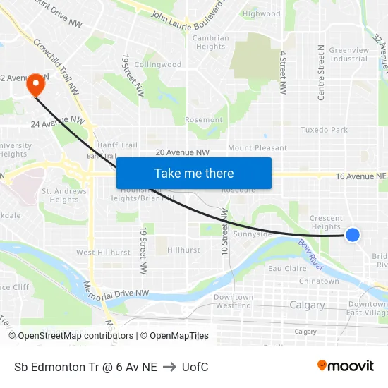 Sb Edmonton Tr @ 6 Av NE to UofC map