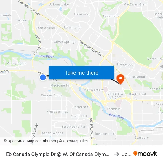 Eb Canada Olympic Dr @ W. Of Canada Olympic Rd SW to UofC map