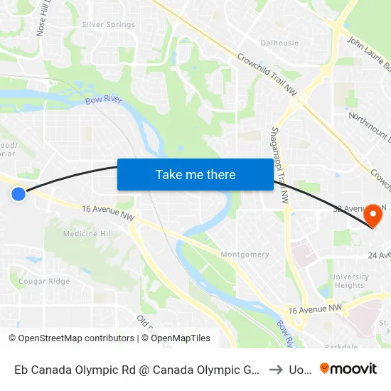 Eb Canada Olympic Rd @ Canada Olympic Ga SW to UofC map