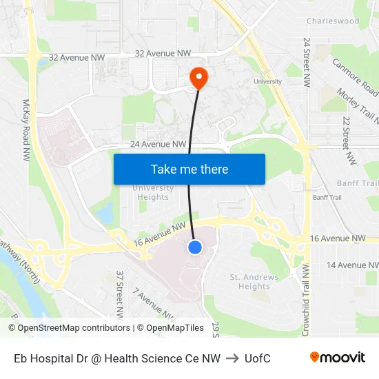 Eb Hospital Dr @ Health Science Ce NW to UofC map
