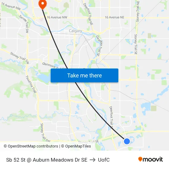 Sb 52 St @ Auburn Meadows Dr SE to UofC map
