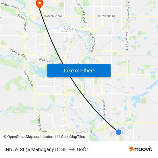 Nb 52 St @ Mahogany Dr SE to UofC map