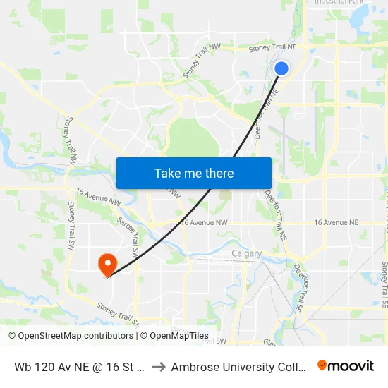 Wb 120 Av NE @ 16 St NE to Ambrose University College map