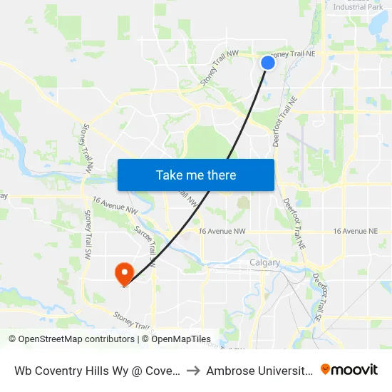Wb Coventry Hills Wy @ Coverbrook Gr NE to Ambrose University College map