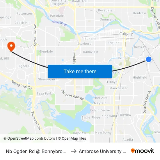 Nb Ogden Rd @ Bonnybrook Rd SE to Ambrose University College map