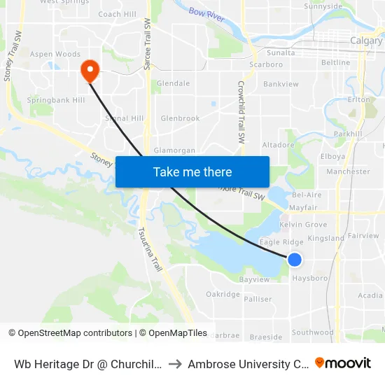 Wb Heritage Dr @ Churchill Dr SW to Ambrose University College map