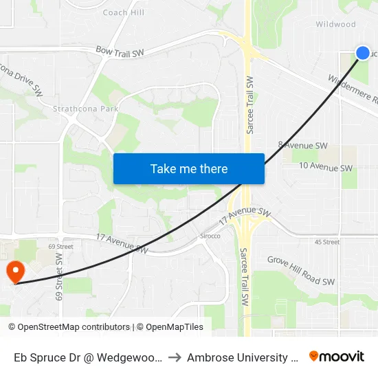 Eb Spruce Dr @ Wedgewood Dr SW to Ambrose University College map