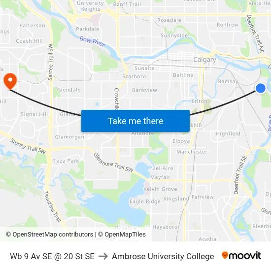 Wb 9 Av SE @ 20 St SE to Ambrose University College map