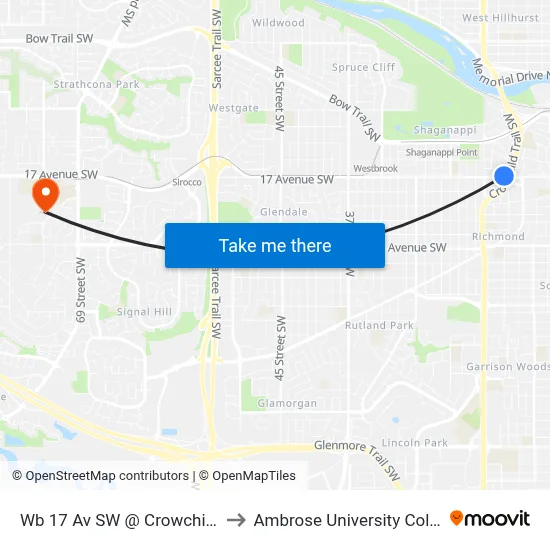 Wb 17 Av SW @ Crowchild Tr to Ambrose University College map