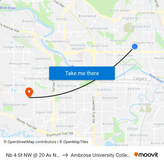 Nb 4 St NW @ 20 Av NW to Ambrose University College map