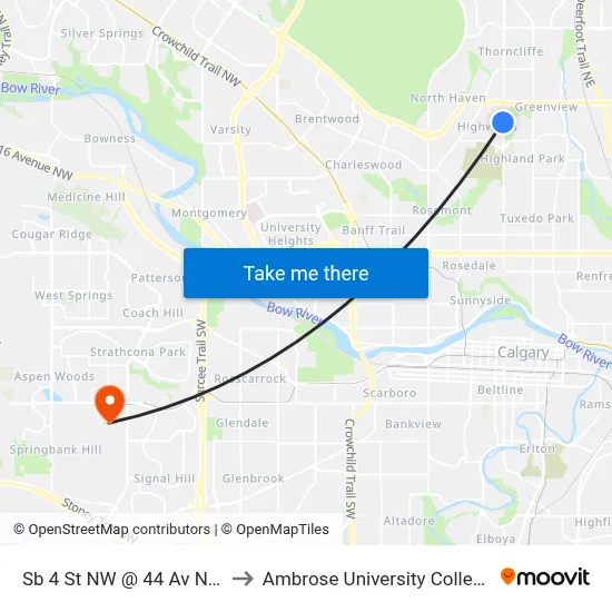 Sb 4 St NW @ 44 Av NW to Ambrose University College map