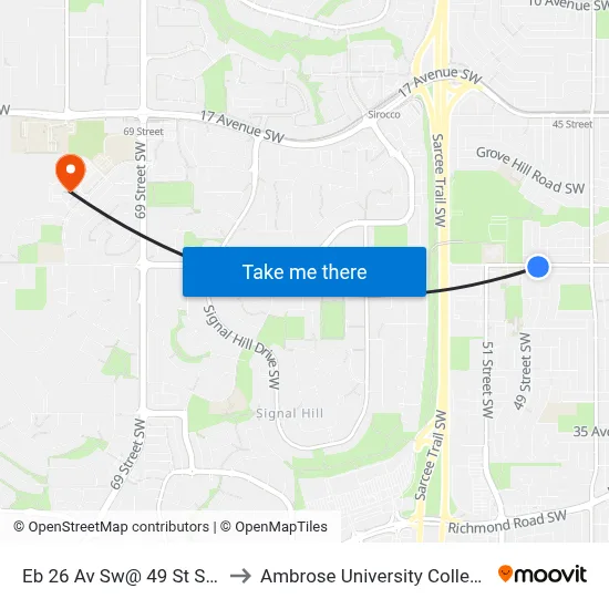 Eb 26 Av Sw@ 49 St SW to Ambrose University College map