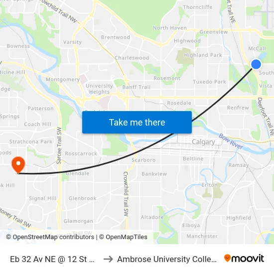 Eb 32 Av NE @ 12 St NE to Ambrose University College map
