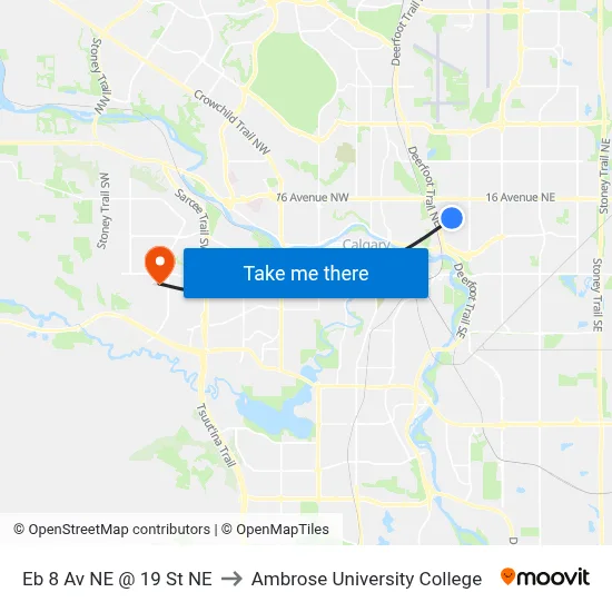 Eb 8 Av NE @ 19 St NE to Ambrose University College map