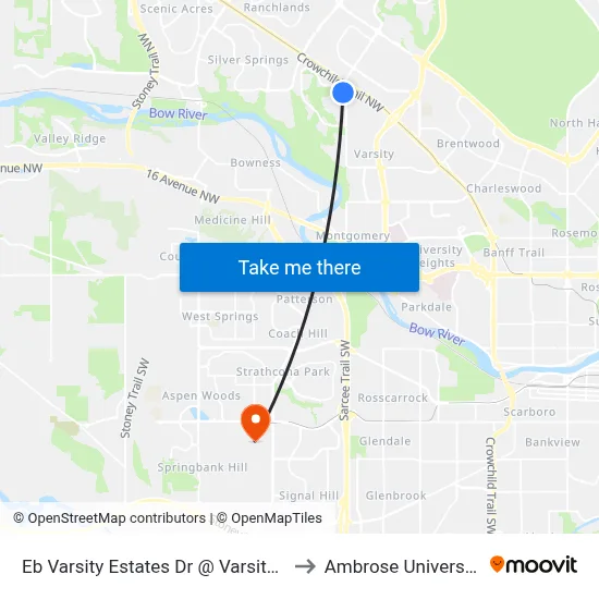 Eb Varsity Estates Dr @ Varsity Estates Rd NW to Ambrose University College map