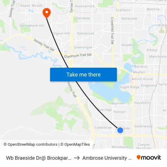 Wb Braeside Dr@ Brookpark Dr SW to Ambrose University College map