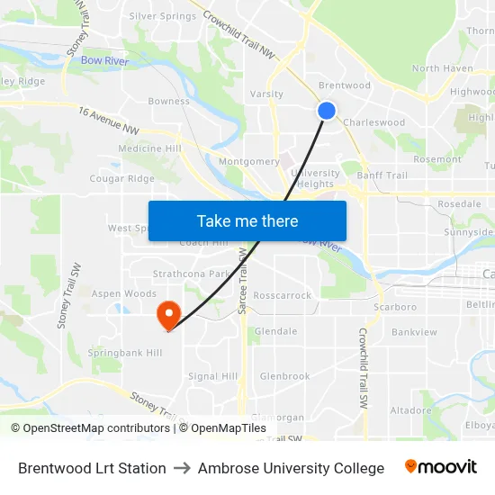 Brentwood Lrt Station to Ambrose University College map