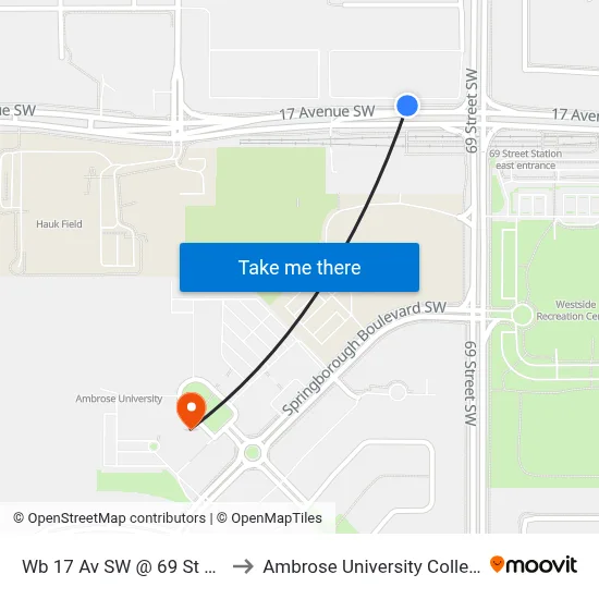 Wb 17 Av SW @ 69 St SW to Ambrose University College map