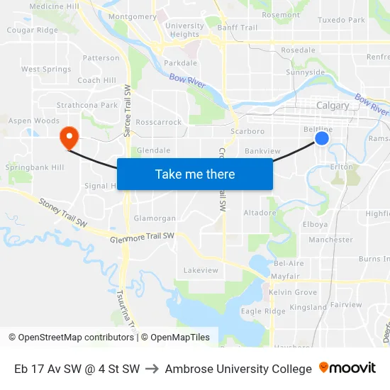 Eb 17 Av SW @ 4 St SW to Ambrose University College map