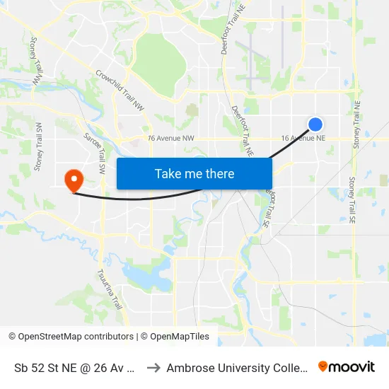 Sb 52 St NE @ 26 Av NE to Ambrose University College map