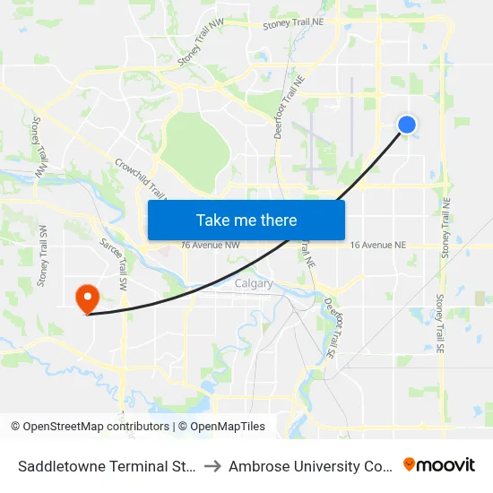 Saddletowne Terminal Stop D to Ambrose University College map