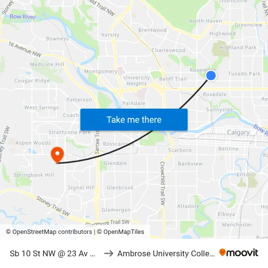 Sb 10 St NW @ 23 Av NW to Ambrose University College map