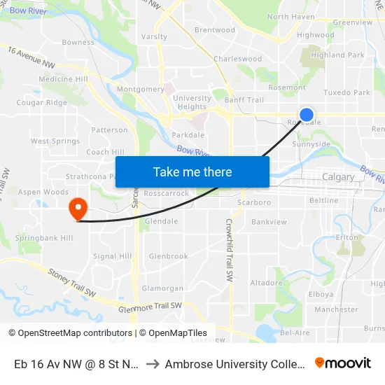 Eb 16 Av NW @ 8 St NW to Ambrose University College map