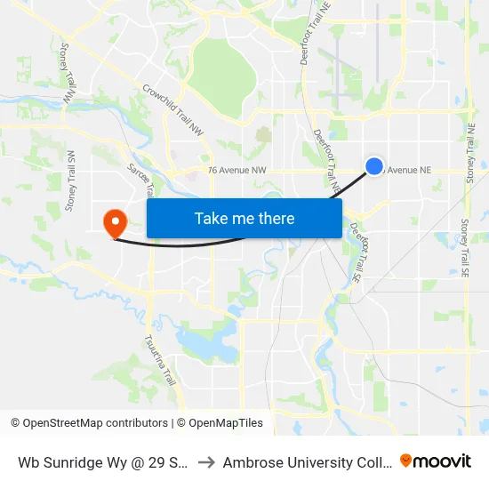 Wb Sunridge Wy @ 29 St NE to Ambrose University College map