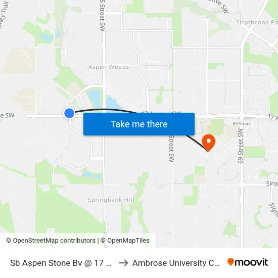 Sb Aspen Stone Bv @ 17 Av SW to Ambrose University College map
