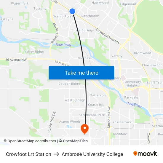 Crowfoot Lrt Station to Ambrose University College map