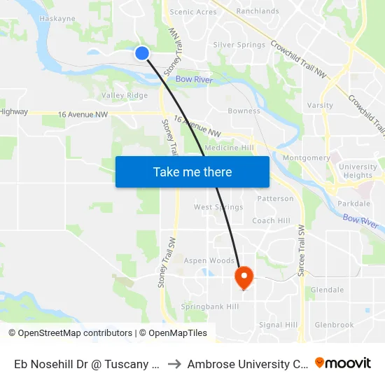 Eb Nosehill Dr @ Tuscany Hill NW to Ambrose University College map