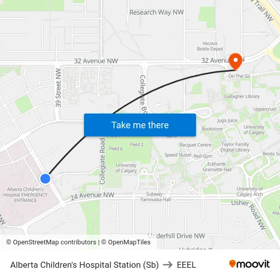 Alberta Children's Hospital Station (Sb) to EEEL map